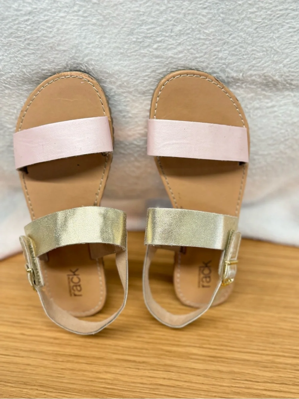Girls' Pink and Gold Double-Strap Buckle Sandals